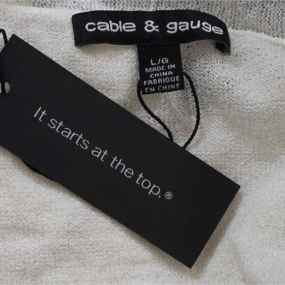 Cable & Gauge Lightweight Waterfall White Open Front Cardigan Size Large New - Picture 5 of 5